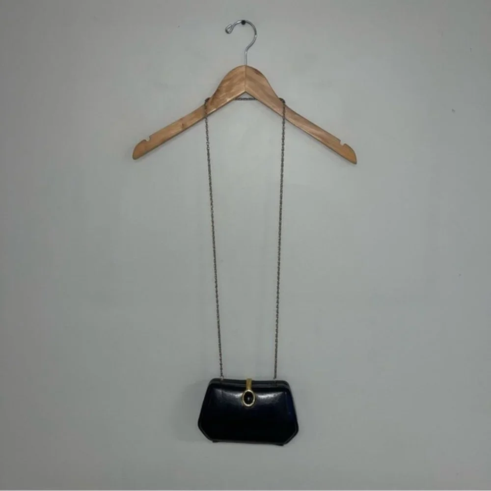 Vintage Farnell Paris Clutch Evening‎ Crossbody Bag Black Gold 1980s Solid Purse
